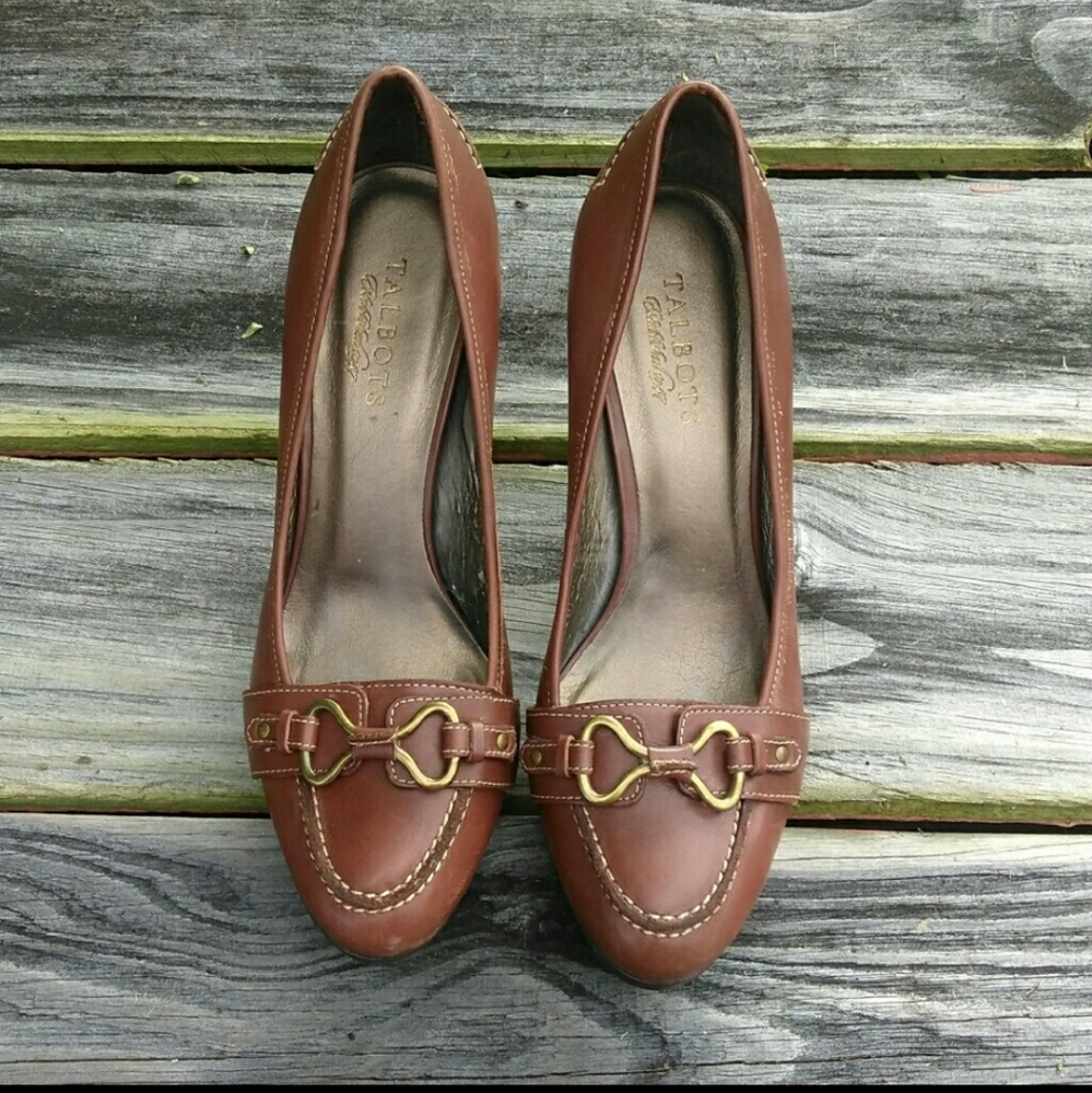 TALBOTS BROWN SMOOTH LEATHER HEELS SIZE 7.5